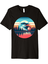 Bald Eagle Bird Sunset Retro Style Safari Vintage 70s Premium T-Shirt 180G 100% Cotton Printed Round Neck Short-Sleeve T-Shirt, Gifts for Men Dad Husband Grandpa, S-XXXL, Black
