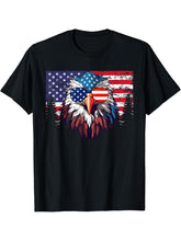 Bald Eagle American USA Flag Eagle Patriotic 4th of July T-Shirt 180G 100% Cotton Printed Round Neck Short-Sleeve T-Shirt, Gifts for Men Dad Husband Grandpa, S-XXXL, Black