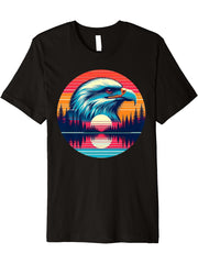 Bald Eagle Bird Sunset Retro Style Safari Vintage 70s Premium T-Shirt 180G 100% Cotton Printed Round Neck Short-Sleeve T-Shirt, Gifts for Men Dad Husband Grandpa, S-XXXL, Black