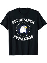 American Patriot Sic Semper Tyrannis Bald Eagle T-Shirt 180G 100% Cotton Printed Round Neck Short-Sleeve T-Shirt, Gifts for Men Dad Husband Grandpa, S-XXXL, Black