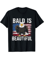 Bald Is Beautiful 4th of July Bald Eagle Independence Day T-Shirt 180G 100% Cotton Printed Round Neck Short-Sleeve T-Shirt, Gifts for Men Dad Husband Grandpa, S-XXXL, Black