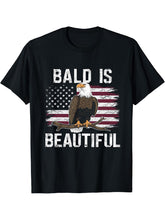 Bald Is Beautiful 4th of July Bald Eagle Independence Day T-Shirt 180G 100% Cotton Printed Round Neck Short-Sleeve T-Shirt, Gifts for Men Dad Husband Grandpa, S-XXXL, Black