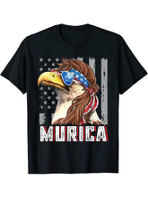 4th of July Murica USA Flag Bald Eagle Patriotic Veteran T-Shirt 180G 100% Cotton Printed Round Neck Short-Sleeve T-Shirt, Gifts for Men Dad Husband Grandpa, S-XXXL, Black