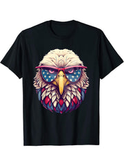 American Flag Patriotic Bald Eagle 4th Of July Men USA T-Shirt 180G 100% Cotton Printed Round Neck Short-Sleeve T-Shirt, Gifts for Men Dad Husband Grandpa, S-XXXL, Black