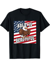 Bald Is Beautiful 4th of July Bald Eagle Independence Day T-Shirt 180G 100% Cotton Printed Round Neck Short-Sleeve T-Shirt, Gifts for Men Dad Husband Grandpa, S-XXXL, Black