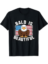Bald Is Beautiful 4th of July Bald Eagle Independence Day T-Shirt 180G 100% Cotton Printed Round Neck Short-Sleeve T-Shirt, Gifts for Men Dad Husband Grandpa, S-XXXL, Black