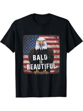 Bald Is Beautiful 4th of July Bald Eagle Independence Day T-Shirt 180G 100% Cotton Printed Round Neck Short-Sleeve T-Shirt, Gifts for Men Dad Husband Grandpa, S-XXXL, Black