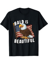Bald Is Beautiful 4th of July Bald Eagle Independence Day T-Shirt 180G 100% Cotton Printed Round Neck Short-Sleeve T-Shirt, Gifts for Men Dad Husband Grandpa, S-XXXL, Black