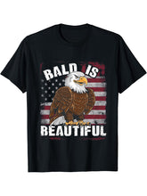 Bald Is Beautiful 4th of July Bald Eagle Independence Day T-Shirt 180G 100% Cotton Printed Round Neck Short-Sleeve T-Shirt, Gifts for Men Dad Husband Grandpa, S-XXXL, Black