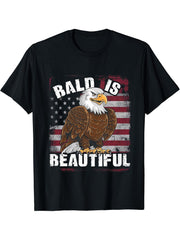 Bald Is Beautiful 4th of July Bald Eagle Independence Day T-Shirt 180G 100% Cotton Printed Round Neck Short-Sleeve T-Shirt, Gifts for Men Dad Husband Grandpa, S-XXXL, Black