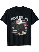 Bald Is Beautiful 4th of July Bald Eagle Independence Day T-Shirt 180G 100% Cotton Printed Round Neck Short-Sleeve T-Shirt, Gifts for Men Dad Husband Grandpa, S-XXXL, Black