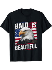 Bald Is Beautiful 4th of July Bald Eagle Independence Day T-Shirt 180G 100% Cotton Printed Round Neck Short-Sleeve T-Shirt, Gifts for Men Dad Husband Grandpa, S-XXXL, Black