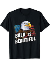 Bald Is Beautiful 4th of July Bald Eagle Independence Day T-Shirt 180G 100% Cotton Printed Round Neck Short-Sleeve T-Shirt, Gifts for Men Dad Husband Grandpa, S-XXXL, Black