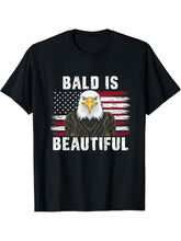 Bald Is Beautiful 4th of July Bald Eagle Independence Day T-Shirt 180G 100% Cotton Printed Round Neck Short-Sleeve T-Shirt, Gifts for Men Dad Husband Grandpa, S-XXXL, Black