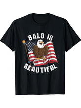 Bald Is Beautiful 4th of July Bald Eagle Independence Day T-Shirt 180G 100% Cotton Printed Round Neck Short-Sleeve T-Shirt, Gifts for Men Dad Husband Grandpa, S-XXXL, Black