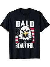 Bald Is Beautiful 4th of July Bald Eagle Independence Day T-Shirt 180G 100% Cotton Printed Round Neck Short-Sleeve T-Shirt, Gifts for Men Dad Husband Grandpa, S-XXXL, Black