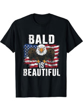 Bald Is Beautiful 4th of July Bald Eagle Independence Day T-Shirt 180G 100% Cotton Printed Round Neck Short-Sleeve T-Shirt, Gifts for Men Dad Husband Grandpa, S-XXXL, Black