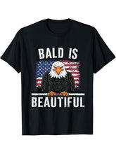 Bald Is Beautiful 4th of July Bald Eagle Independence Day T-Shirt 180G 100% Cotton Printed Round Neck Short-Sleeve T-Shirt, Gifts for Men Dad Husband Grandpa, S-XXXL, Black