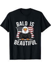 Bald Is Beautiful 4th of July Bald Eagle Independence Day T-Shirt 180G 100% Cotton Printed Round Neck Short-Sleeve T-Shirt, Gifts for Men Dad Husband Grandpa, S-XXXL, Black