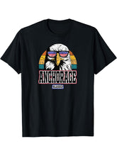 Anchorage USA Alaska America Flag Men Women Retro Bald Eagle T-Shirt 180G 100% Cotton Printed Round Neck Short-Sleeve T-Shirt, Gifts for Men Dad Husband Grandpa, S-XXXL, Black