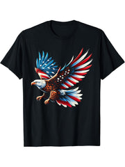 Bald Eagle & Patriotic American Flag 4th Of July T-Shirt 180G 100% Cotton Printed Round Neck Short-Sleeve T-Shirt, Gifts for Men Dad Husband Grandpa, S-XXXL, Black