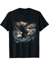 Bald Eagle Flying Across Mountains Forest American T-Shirt 180G 100% Cotton Printed Round Neck Short-Sleeve T-Shirt, Gifts for Men Dad Husband Grandpa, S-XXXL, Black