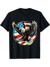 American Bald Eagle USA Flag 4th of July T-Shirt 180G 100% Cotton Printed Round Neck Short-Sleeve T-Shirt, Gifts for Men Dad Husband Grandpa, S-XXXL, Black