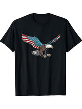 Bald Eagle & Patriotic American Flag 4th Of July T-Shirt 180G 100% Cotton Printed Round Neck Short-Sleeve T-Shirt, Gifts for Men Dad Husband Grandpa, S-XXXL, Black