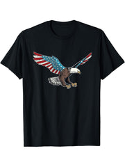 Bald Eagle & Patriotic American Flag 4th Of July T-Shirt 180G 100% Cotton Printed Round Neck Short-Sleeve T-Shirt, Gifts for Men Dad Husband Grandpa, S-XXXL, Black