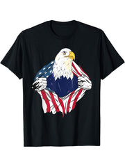 Funny American Bald Eagle Mullet 4th Of July USA Patriotic T-Shirt 180G 100% Cotton Printed Round Neck Short-Sleeve T-Shirt, Gifts for Men Dad Husband Grandpa, S-XXXL, Black