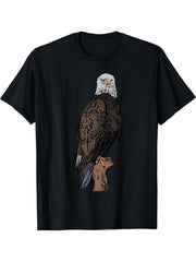 Eagle imprint american bird animal retro art motif bald T-Shirt 180G 100% Cotton Printed Round Neck Short-Sleeve T-Shirt, Gifts for Men Dad Husband Grandpa, S-XXXL, Black