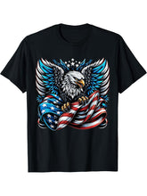 American Bald Eagle USA Flag 4th of July T-Shirt 180G 100% Cotton Printed Round Neck Short-Sleeve T-Shirt, Gifts for Men Dad Husband Grandpa, S-XXXL, Black
