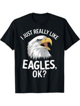 I Just Really Like Eagles Ok Funny Bald Eagle Patriotic T-Shirt 180G 100% Cotton Printed Round Neck Short-Sleeve T-Shirt, Gifts for Men Dad Husband Grandpa, S-XXXL, Black