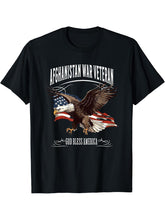 Afghanistan War Veteran American Flag Bald Eagle T-Shirt 180G 100% Cotton Printed Round Neck Short-Sleeve T-Shirt, Gifts for Men Dad Husband Grandpa, S-XXXL, Black