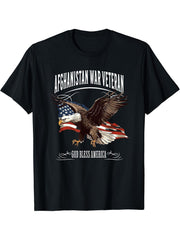 Afghanistan War Veteran American Flag Bald Eagle T-Shirt 180G 100% Cotton Printed Round Neck Short-Sleeve T-Shirt, Gifts for Men Dad Husband Grandpa, S-XXXL, Black
