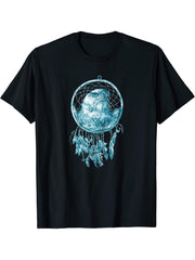 Hand Drawn Dream Catcher and Bald Eagle Boho Design T-Shirt 180G 100% Cotton Printed Round Neck Short-Sleeve T-Shirt, Gifts for Men Dad Husband Grandpa, S-XXXL, Black