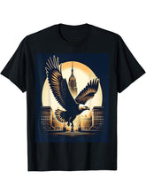Bald Eagle Over American Landmark T-Shirt 180G 100% Cotton Printed Round Neck Short-Sleeve T-Shirt, Gifts for Men Dad Husband Grandpa, S-XXXL, Black