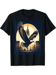 Bald Eagle Over American Landmark T-Shirt 180G 100% Cotton Printed Round Neck Short-Sleeve T-Shirt, Gifts for Men Dad Husband Grandpa, S-XXXL, Black