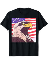 American Bald Eagle With The USA Flag T-Shirt 180G 100% Cotton Printed Round Neck Short-Sleeve T-Shirt, Gifts for Men Dad Husband Grandpa, S-XXXL, Black