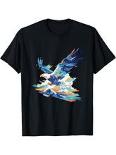 Abstract Paint Art Bird Of Prey Mountain American Bald Eagle T-Shirt 180G 100% Cotton Printed Round Neck Short-Sleeve T-Shirt, Gifts for Men Dad Husband Grandpa, S-XXXL, Black