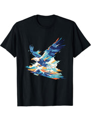 Abstract Paint Art Bird Of Prey Mountain American Bald Eagle T-Shirt 180G 100% Cotton Printed Round Neck Short-Sleeve T-Shirt, Gifts for Men Dad Husband Grandpa, S-XXXL, Black