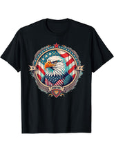 American Patriot Freedom Bald Eagle USA Flag T-Shirt 180G 100% Cotton Printed Round Neck Short-Sleeve T-Shirt, Gifts for Men Dad Husband Grandpa, S-XXXL, Black