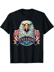 American Patriot Freedom Bald Eagle USA Flag T-Shirt 180G 100% Cotton Printed Round Neck Short-Sleeve T-Shirt, Gifts for Men Dad Husband Grandpa, S-XXXL, Black