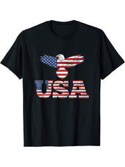 Bald Eagle USA Patriot Flag T-Shirt 180G 100% Cotton Printed Round Neck Short-Sleeve T-Shirt, Gifts for Men Dad Husband Grandpa, S-XXXL, Black