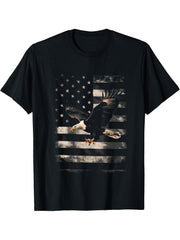 Bald Eagle 4th of July USA Flag Patriotic Distressed Gifts T-Shirt 180G 100% Cotton Printed Round Neck Short-Sleeve T-Shirt, Gifts for Men Dad Husband Grandpa, S-XXXL, Black