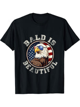 Bald is Beautiful 4th of July USA Patriotic Funny Bald Eagle T-Shirt 180G 100% Cotton Printed Round Neck Short-Sleeve T-Shirt, Gifts for Men Dad Husband Grandpa, S-XXXL, Black