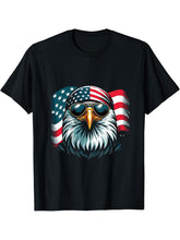 Bald Eagle Patriotic 4th Of July USA American Flag T-Shirt 180G 100% Cotton Printed Round Neck Short-Sleeve T-Shirt, Gifts for Men Dad Husband Grandpa, S-XXXL, Black