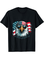 Bald Eagle Patriotic 4th Of July USA American Flag T-Shirt 180G 100% Cotton Printed Round Neck Short-Sleeve T-Shirt, Gifts for Men Dad Husband Grandpa, S-XXXL, Black