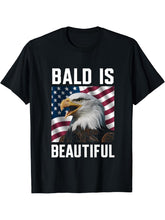 Bald Is Beautiful 4th of July Bald Eagle Patriotic Vintage T-Shirt 180G 100% Cotton Printed Round Neck Short-Sleeve T-Shirt, Gifts for Men Dad Husband Grandpa, S-XXXL, Black