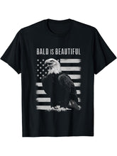 Bald Is Beautiful 4th of July Bald Eagle Patriotic Vintage T-Shirt 180G 100% Cotton Printed Round Neck Short-Sleeve T-Shirt, Gifts for Men Dad Husband Grandpa, S-XXXL, Black